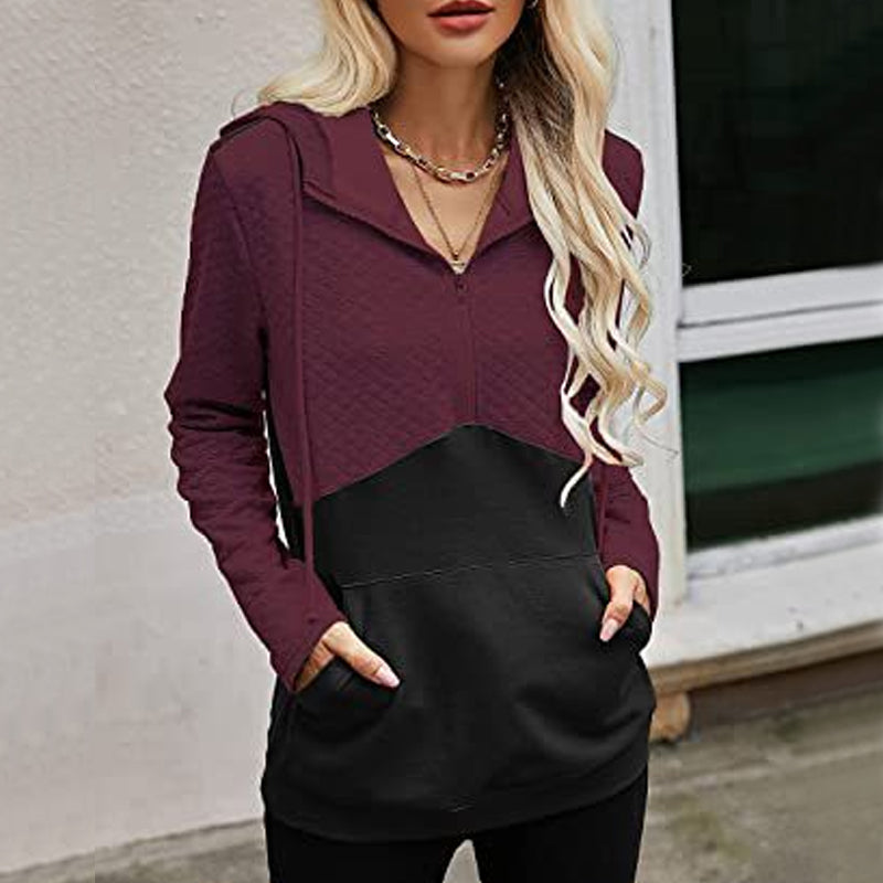 Hooded Zip-panel Contrast Pocket Sweatshirt