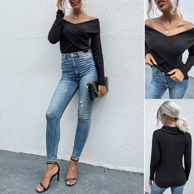 Slim Fit Solid V-Neck Knit T-Shirt