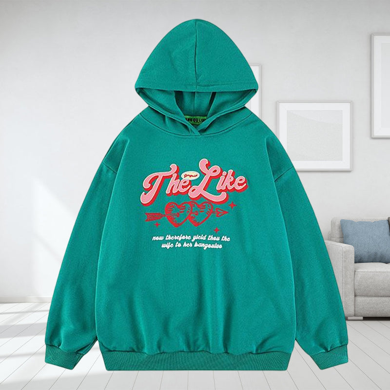 Vintage Heart Print Hooded Sweatshirt