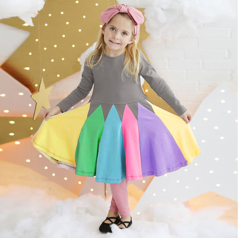 Round Neck Spelling Color Rainbow Princess Dress