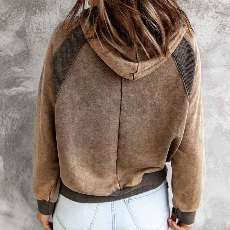 Casual Panel Hooded Long Sleeve Sweatshirt