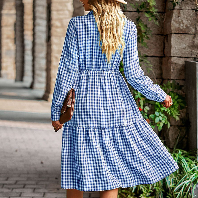 Check Swing Long Sleeve Dress