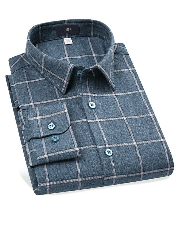 Men's Business Casual Plaid Long Sleeve Shirt