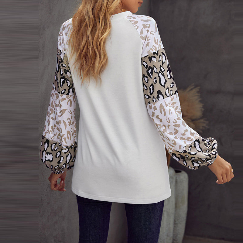 Leopard Print Colorblock Crewneck T-Shirt
