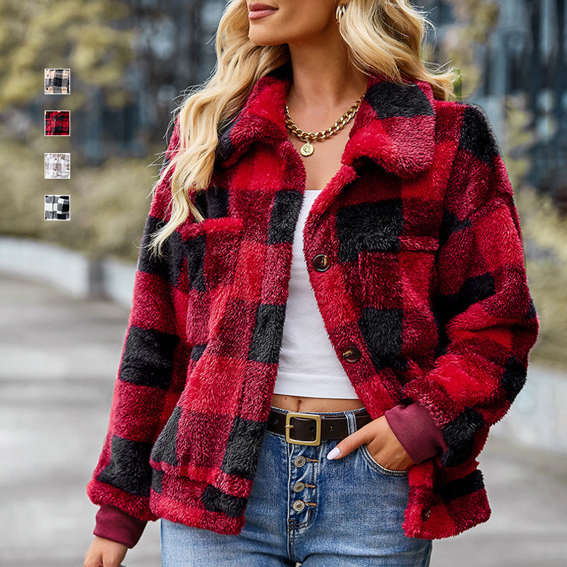 Plaid Thick Fleece Coat