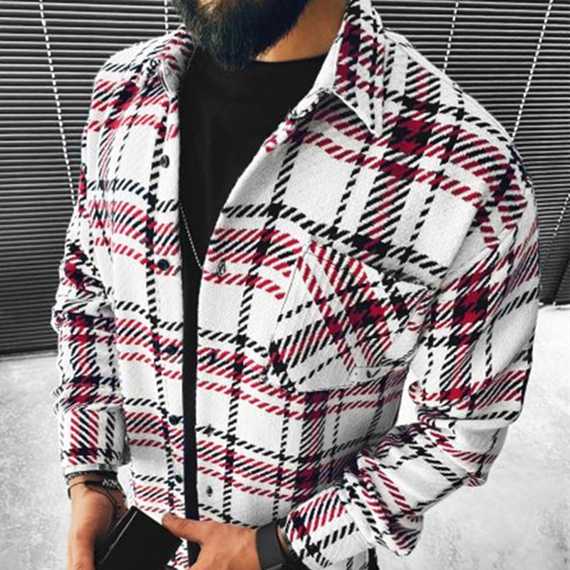 Wool Lapel Single-Breasted Plaid Shirt Jacket