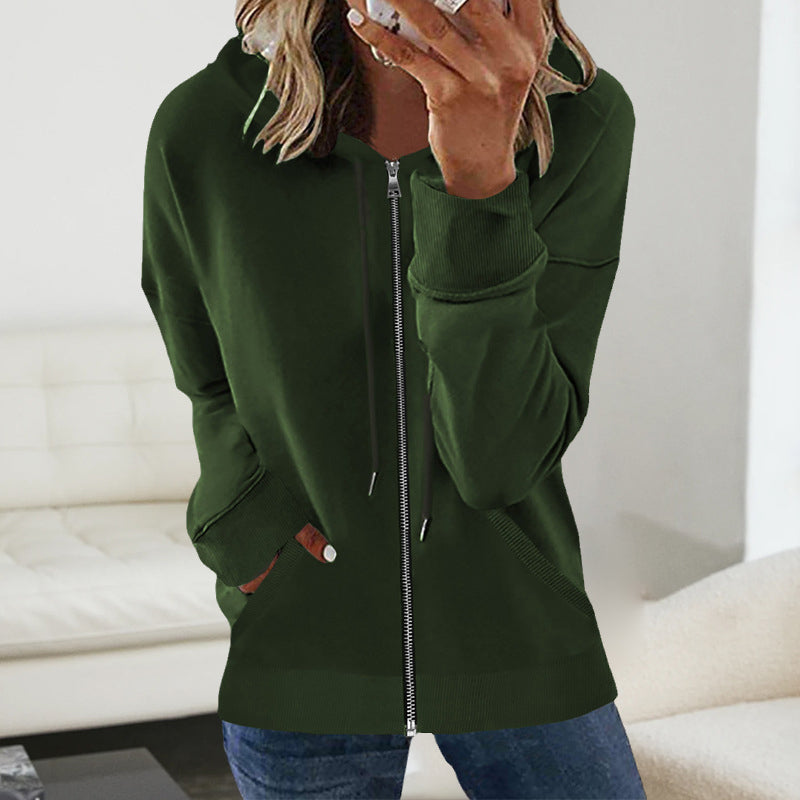 Zip Casual Solid Hooded Jacket