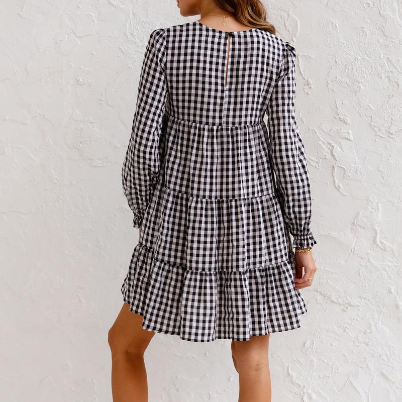 Round Neck Plaid Dress