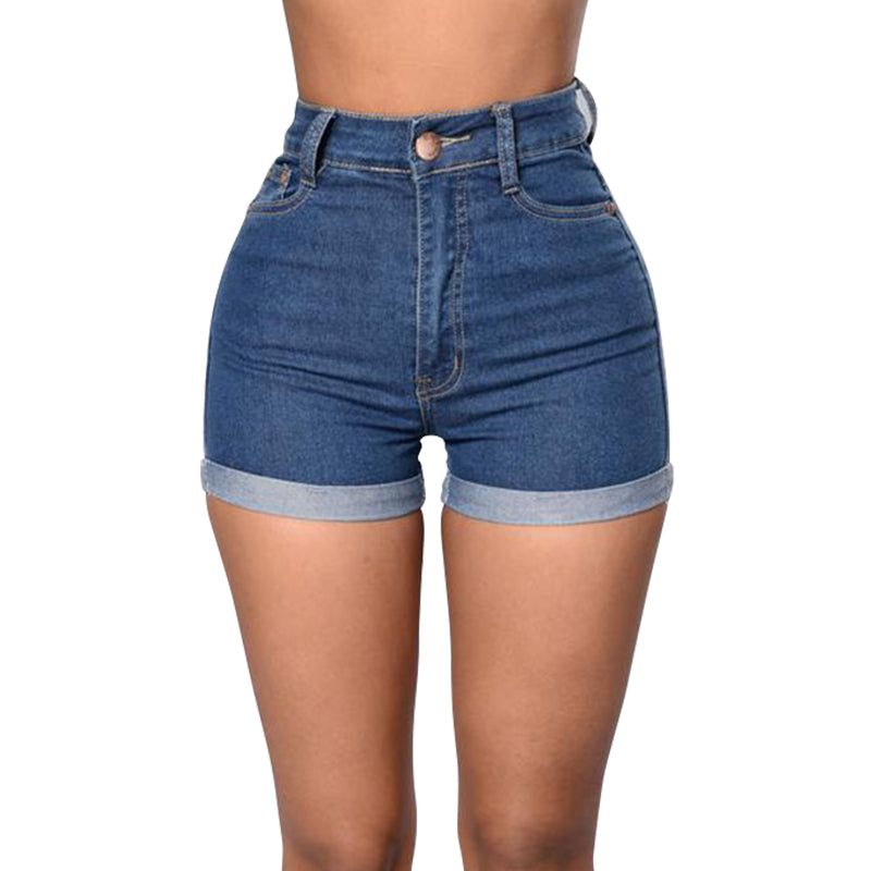 Roll Hem High Waist Denim Shorts