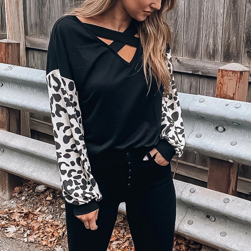 CROSSED LEOPARD PRINT T-SHIRT