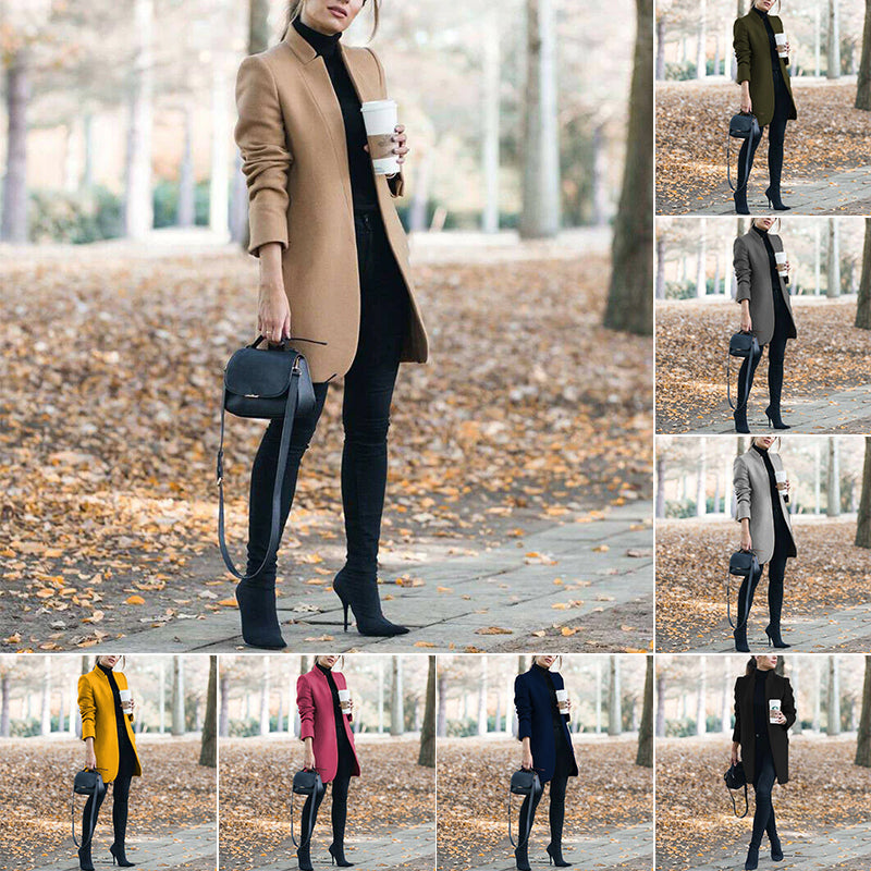 Solid Color Stand-collar Woolen Blazer