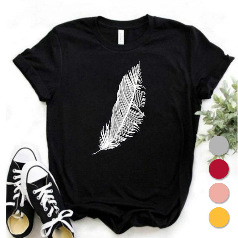 Feather Print Short Sleeve T-Shirt