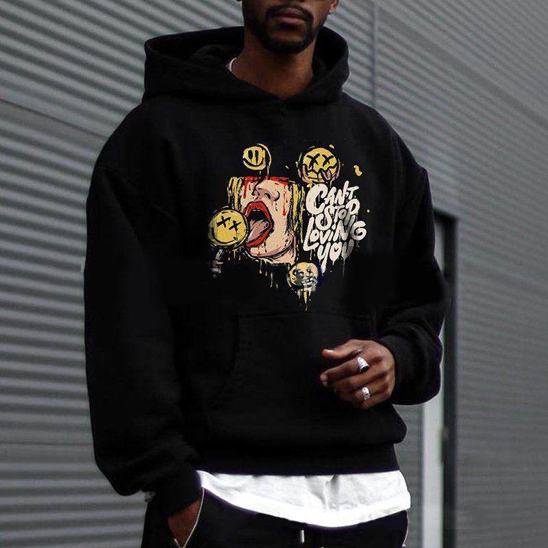 Round Neck Botanical Print Hoodie Sweatshirt