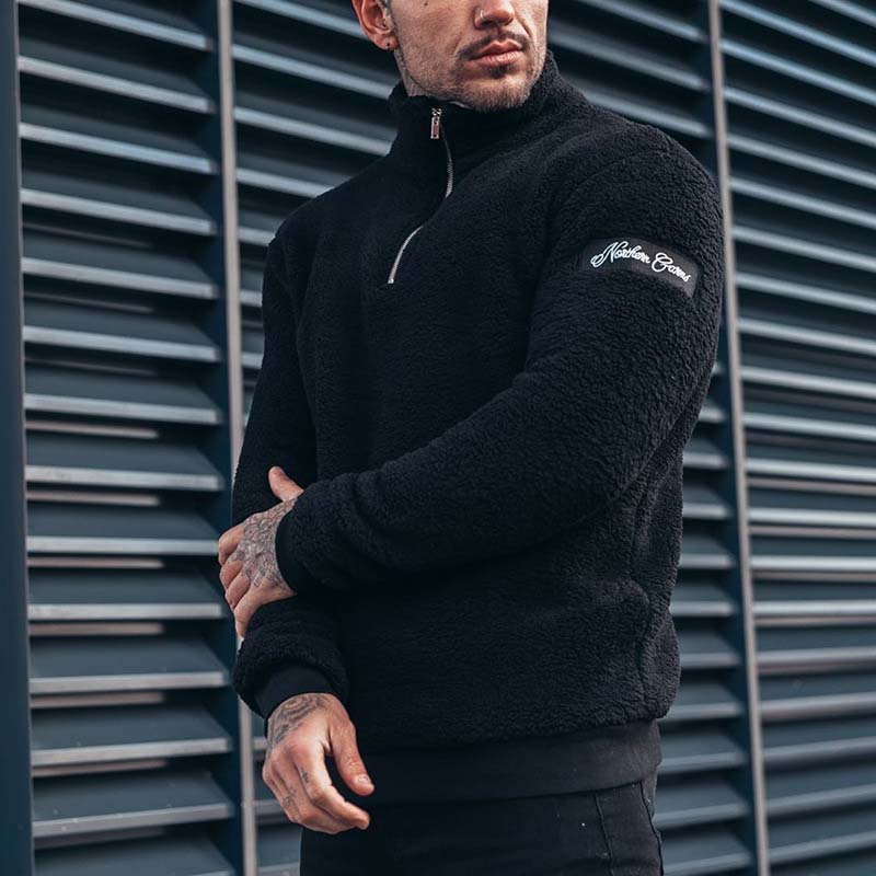 Black Stand Collar Plush Sweater