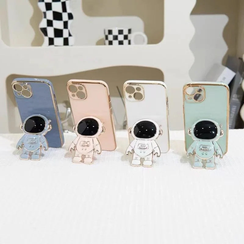 6D Plating Astronaut Stand Phone Case With Pendant