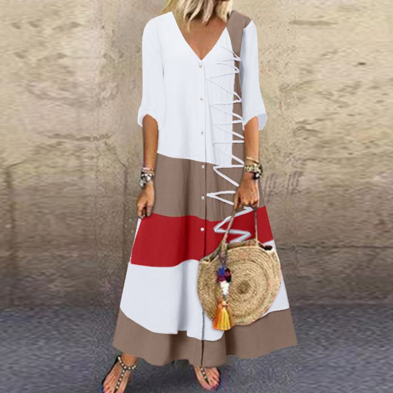 Loose V-Neck Cotton Dress