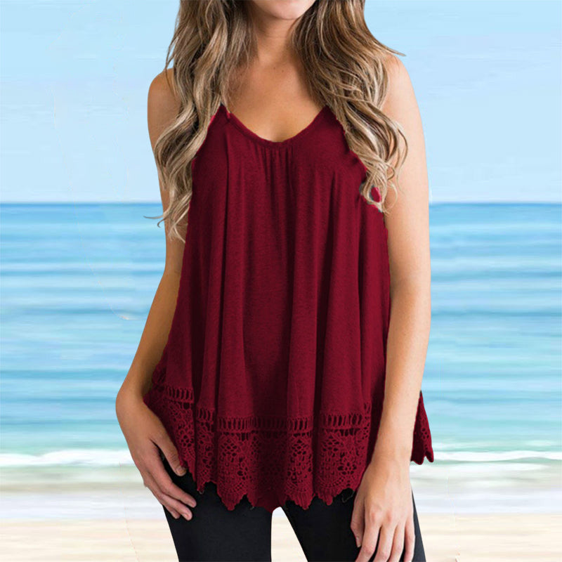 Solid Lace Tank Top T-Shirt