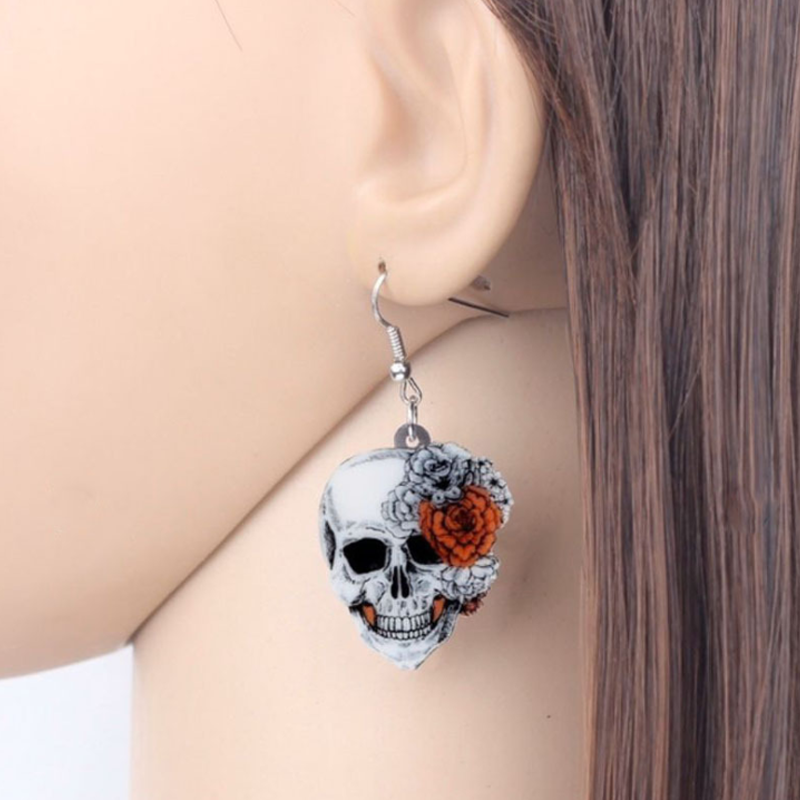 Acrylic Halloween Rose Flower Skull Earrings