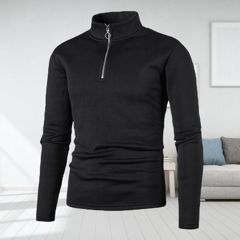 Men's Placket Zip Design Solid Color Turtleneck Jacket