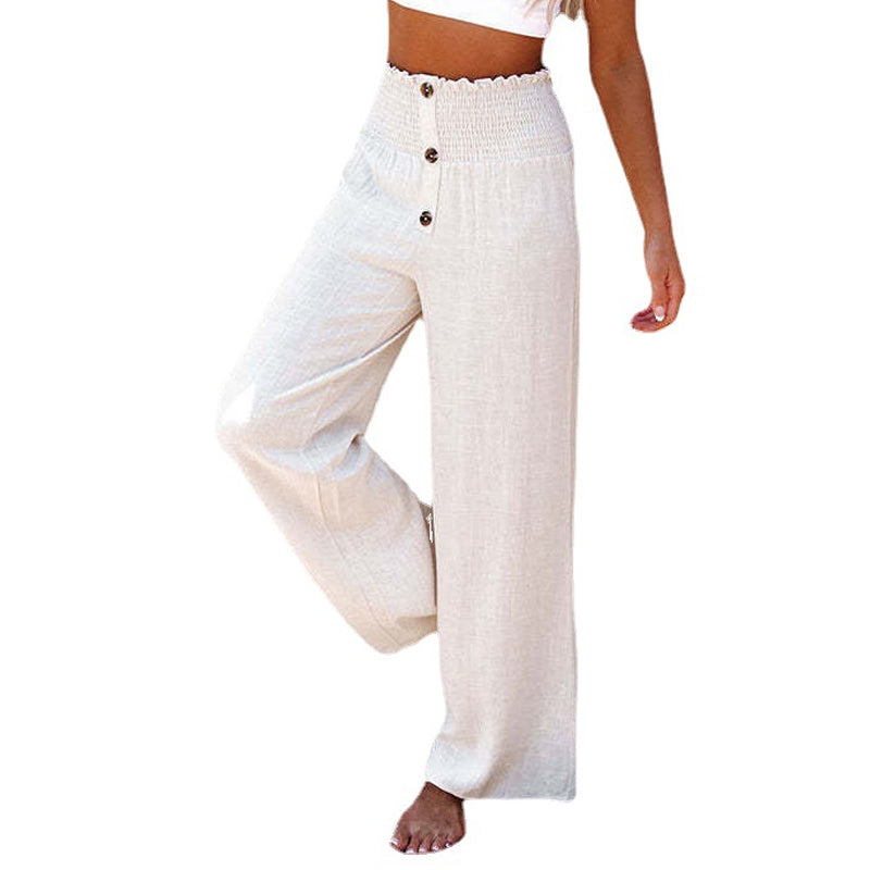 High Waist Loose Cotton Linen Wide Leg Pants