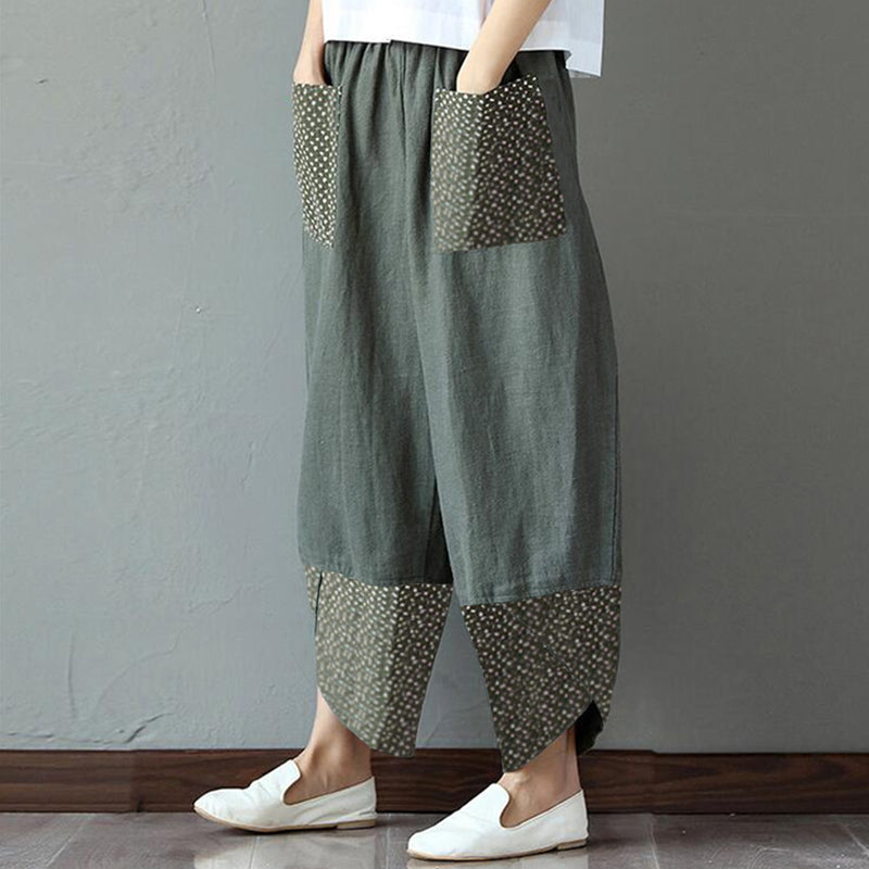 Printed cCtton and Linen Wide-leg Pants