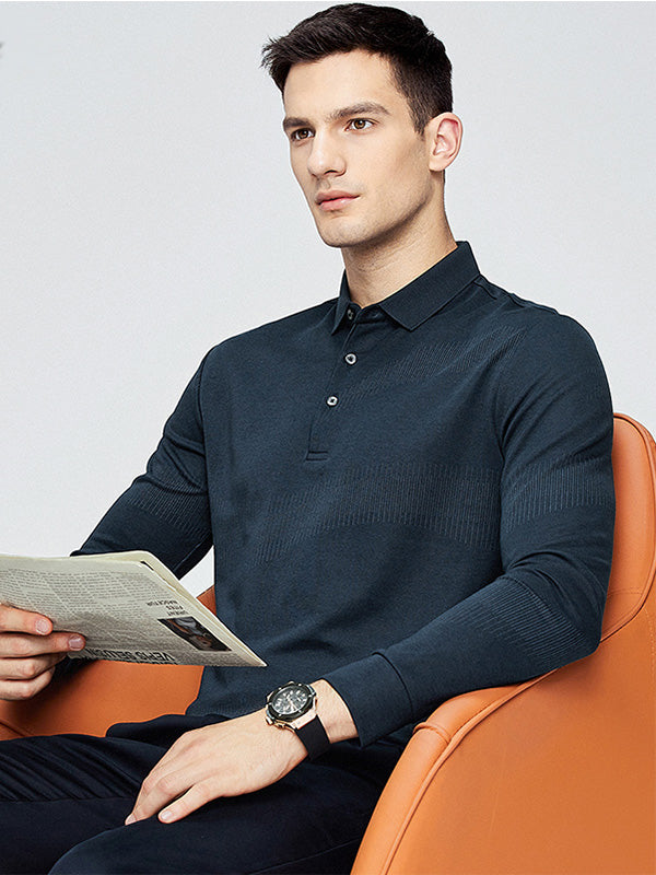 Men's Silk Casual Lapel Long Sleeve Polo Shirt