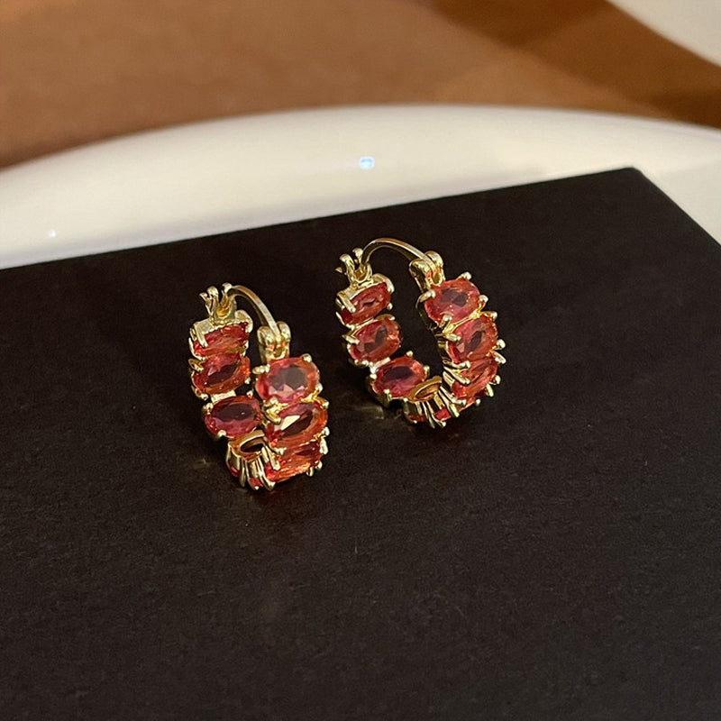 Exquisite Red Zircon Hoop Earrings