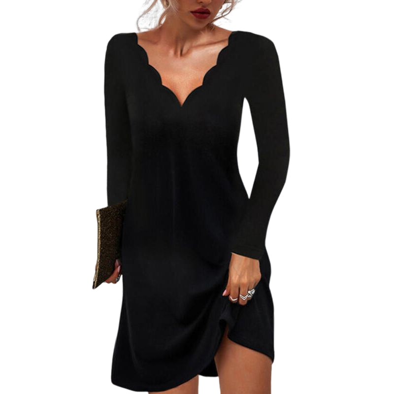 Solid Color Casual Deep V Dress