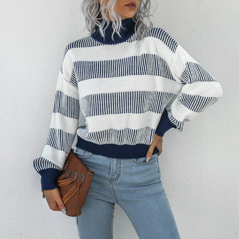 Lantern Sleeve Striped Sweater