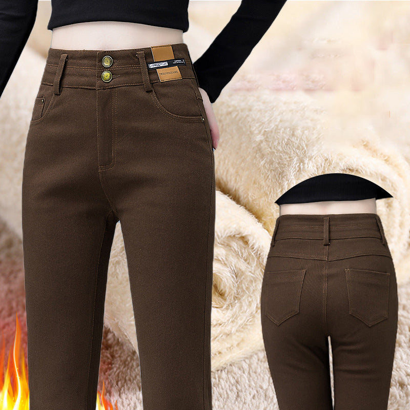 Fleece and Thickened Flared Jeans for Women