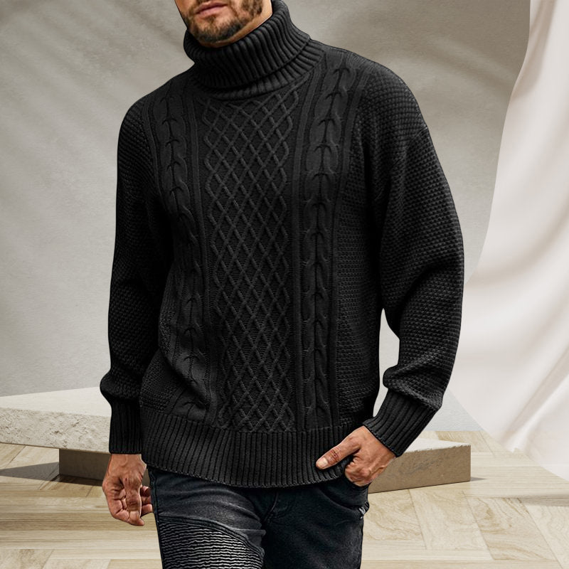 Men's Solid Long-sleeved Knit Turtleneck Sweater