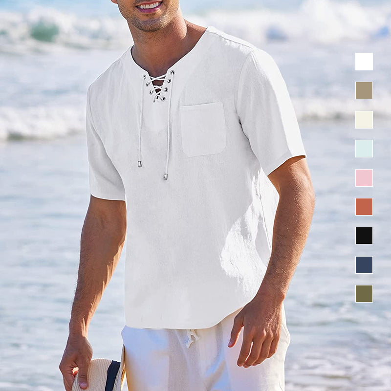 Cotton and Linen Lace-up Shirt
