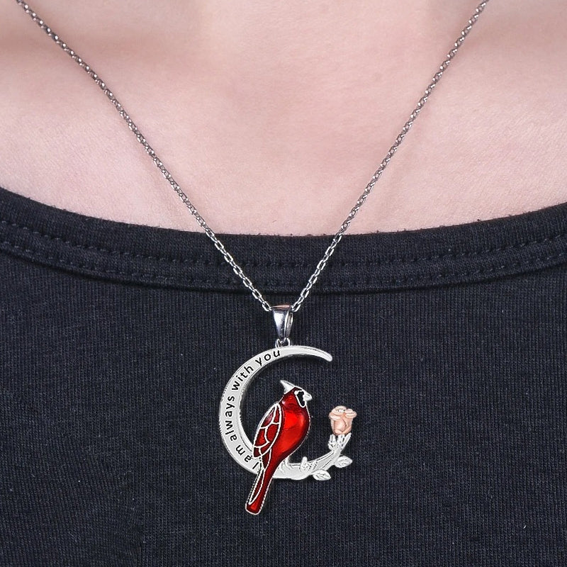 Red Cardinal With Rose Pendant Necklace