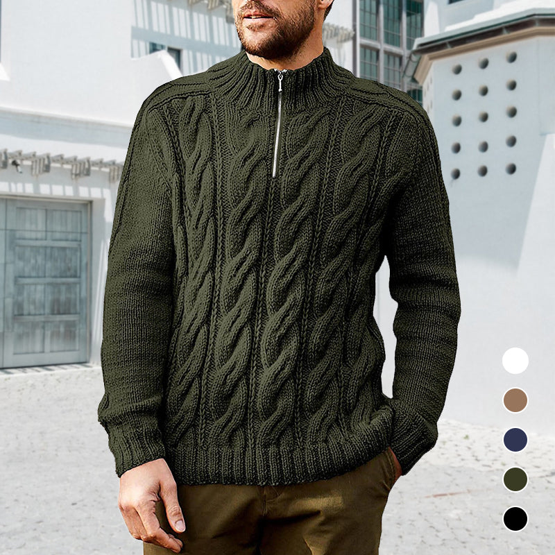 Men's Solid Color Zipper Sweater