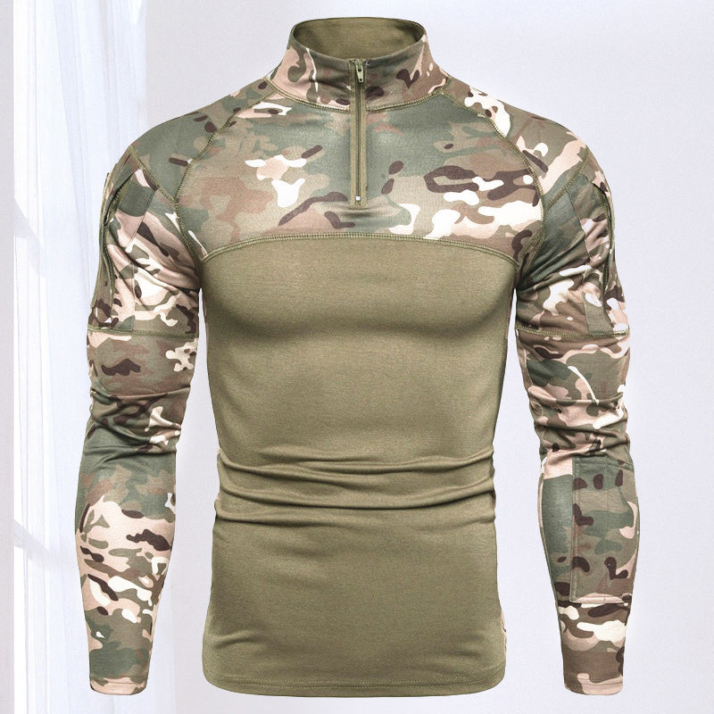 Camo Stand Collar Cotton Tactical T-Shirt