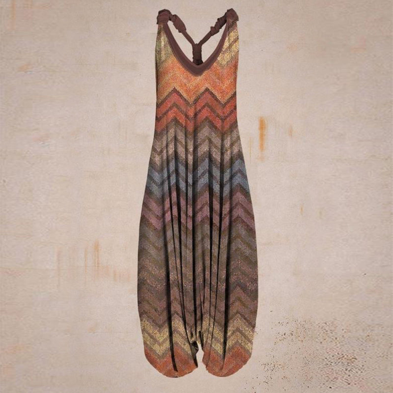 Women Summer Pattern Sleeveless Harem Jumpsuit