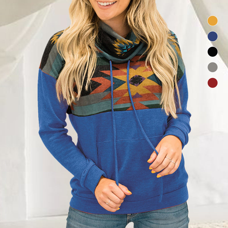 Sun Totem Print Ethnic Turtleneck Hoodie