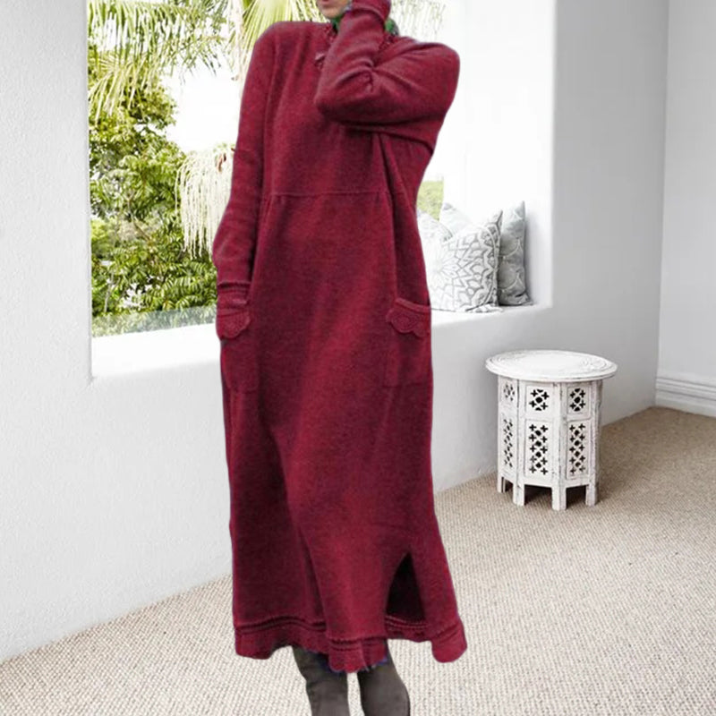 Long Crew Neck Pullover Knit Dress