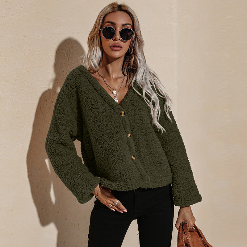 V-neck Plush Jacket