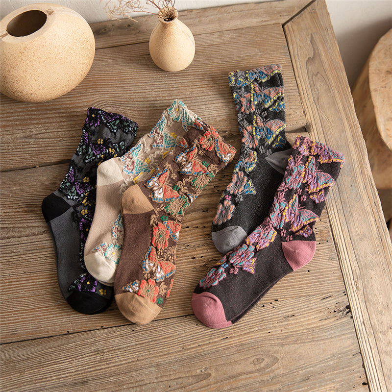 Embossed Floral Mid-calf Socks