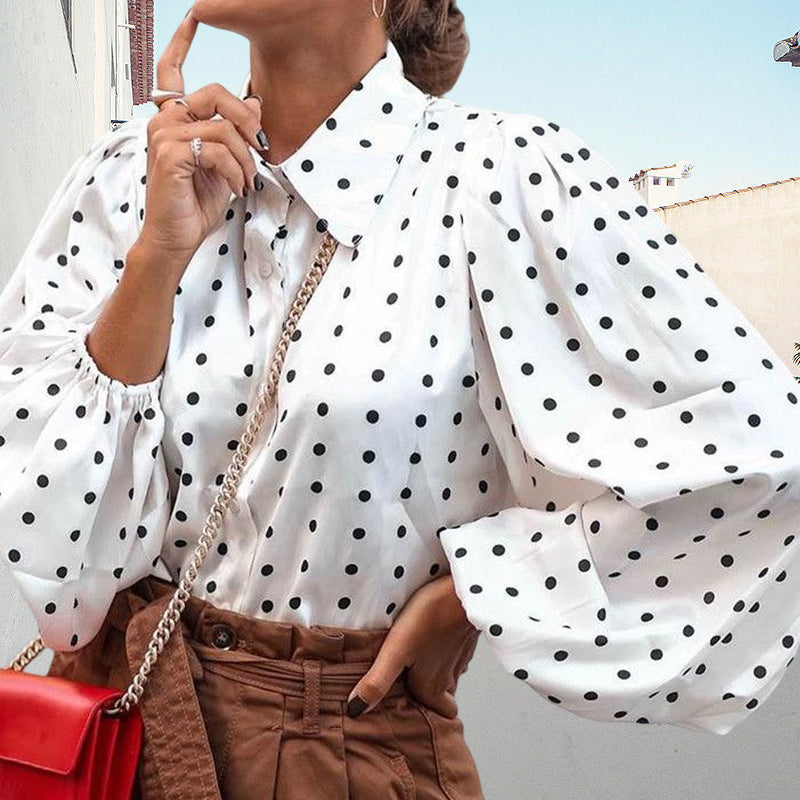 Lapel Polka-dot Chiffon Shirt