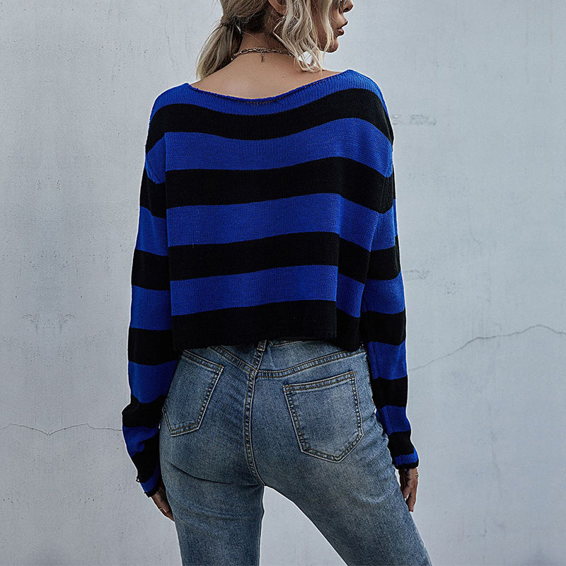 Striped V-neck Knitted Sweater