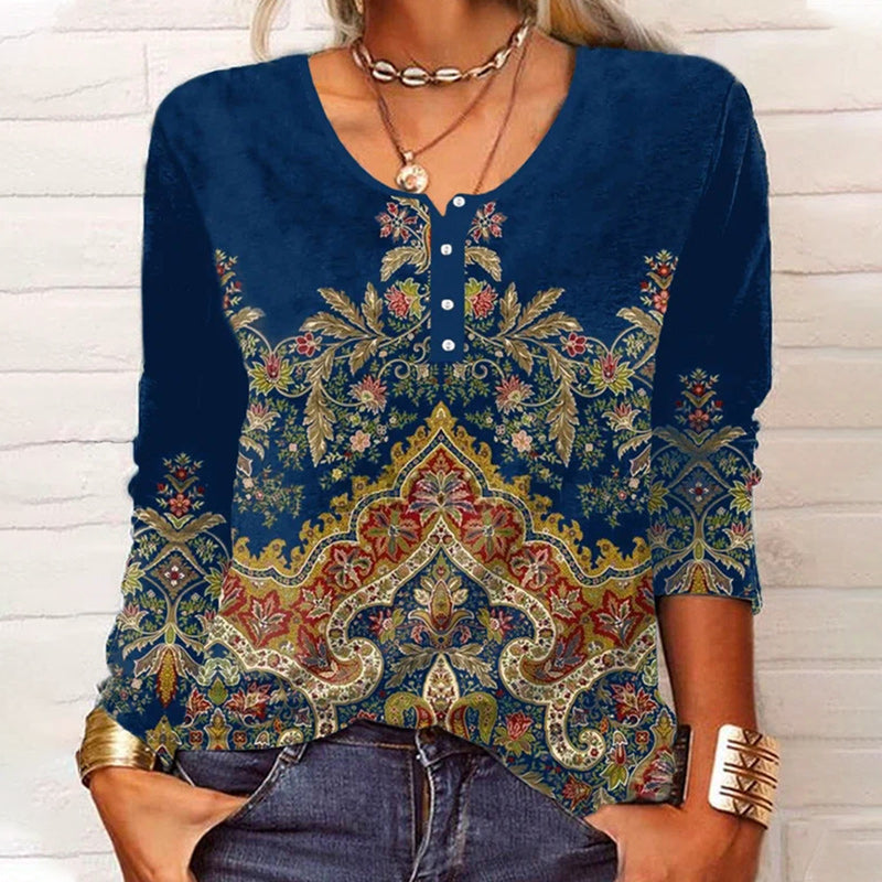 Floral Geometric Button T-Shirt