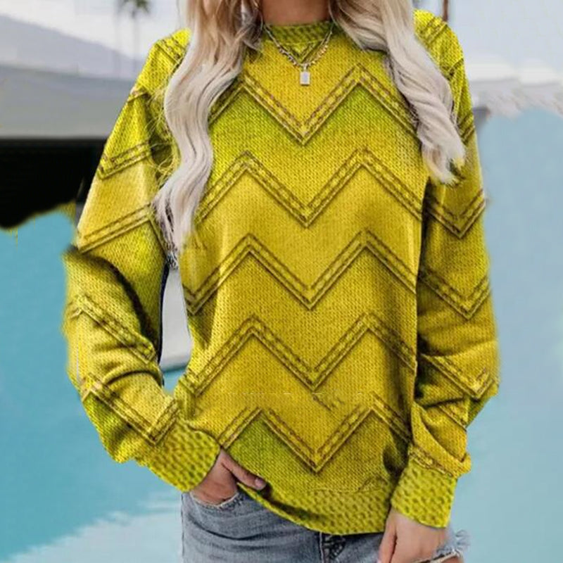 Women's Wavy Denim Print Casual Long Sleeve Sweater