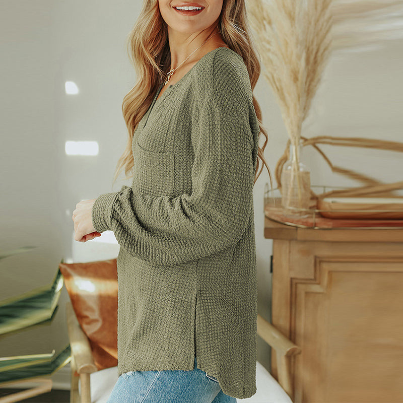 Solid Color V-Neck Pullover Long Sleeve Knit Sweater