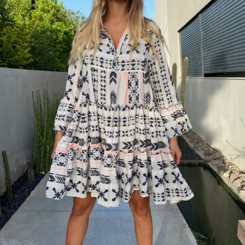 Printed V-Neck Casual Dress