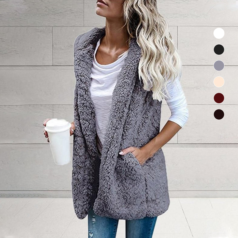 Plush Vest with Hooded Pockets