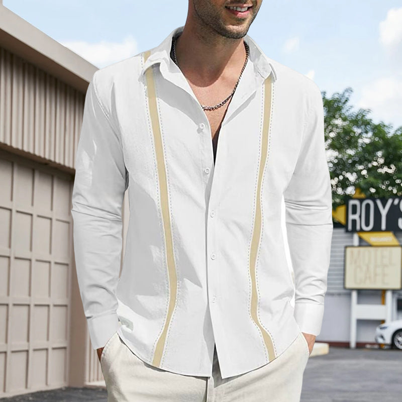 Men's Lapel Colorblock Long Sleeve Cardigan Shirt