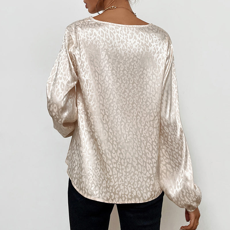 V-Neck Pullover Leopard Print Shirt