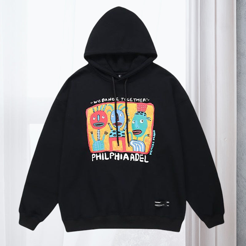 Ladies Autumn Cartoon Graffiti Print Hoodie